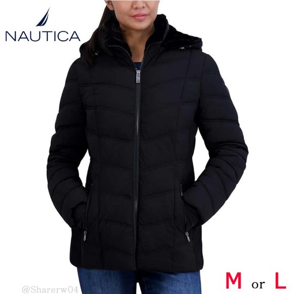 Nautica Ladies Stretch Puffer Jacket Black Medium or Large - Picture 3 of 6
